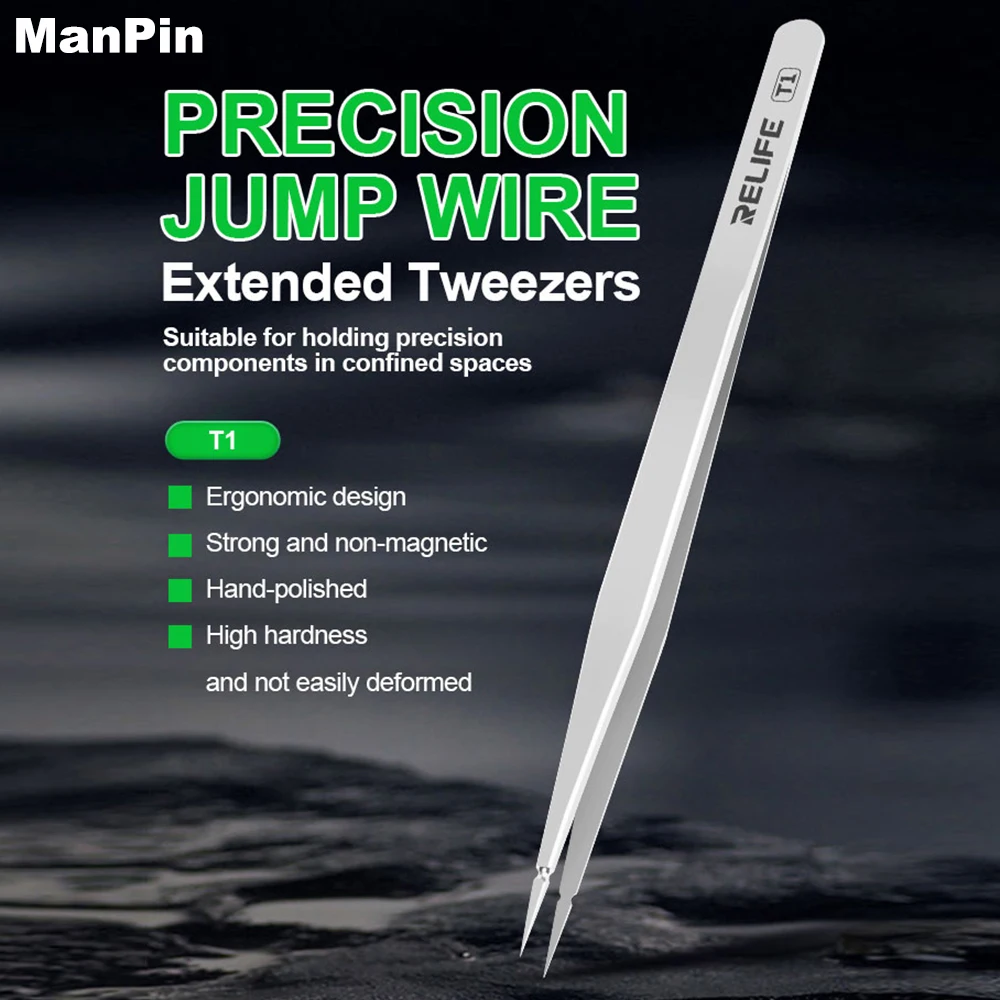 Non-magnetic Extended Tweezers Grip Tight Flying Jump Wire Capacitors Chips Precision Parts Mobile Phone PCB Board Repair Tool
