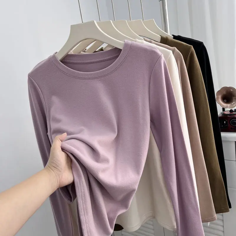 Thick Fleece Thermal Underwear for Women Winter Warm T Shirt Thermo Lingerie Korean Elastic Soft Long Sleeve Undershirt Pullover