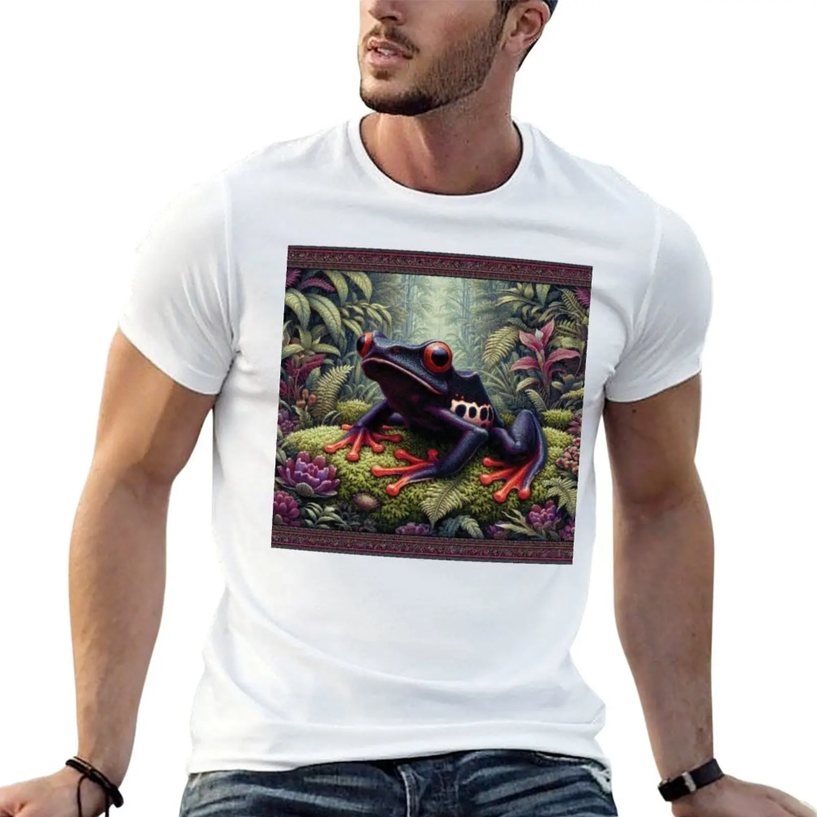 

Dark Purple Dart Frog in Mossy Forest T-Shirt t shirts for man pack cotton cotton t shirt man T-Shirt