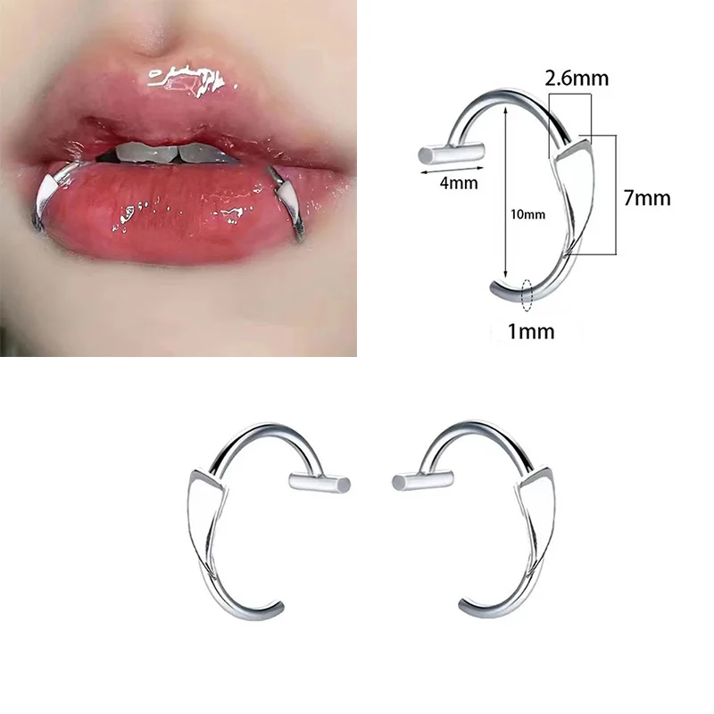 2PCS=1Pair Trendy 10mm Titanium Steel Punk Clip on Fake Piercing Nose Wrap Lip Rings Unisex Nose Ring Women Tusk Body Jewelry