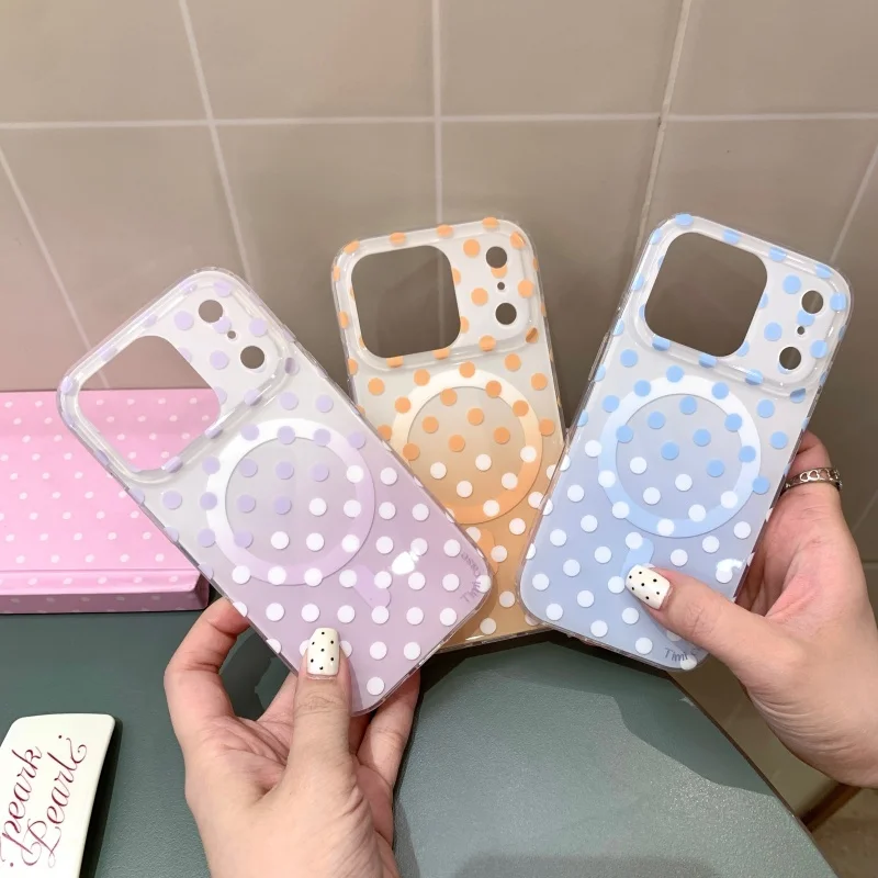 Korean Ins Gradient Color Polka Dot Magnetic Cute Phone Case For iPhone 17 Pro 16 15 14 Pro Max Cover Shockproof Protective Case