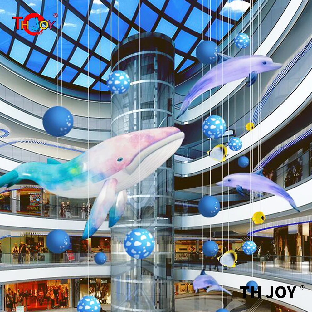 20ft Long Giant Blue Inflatable Dolphin With Led Light Big Hanging Up Dolphin Fish Inflatable For Decoration Toys