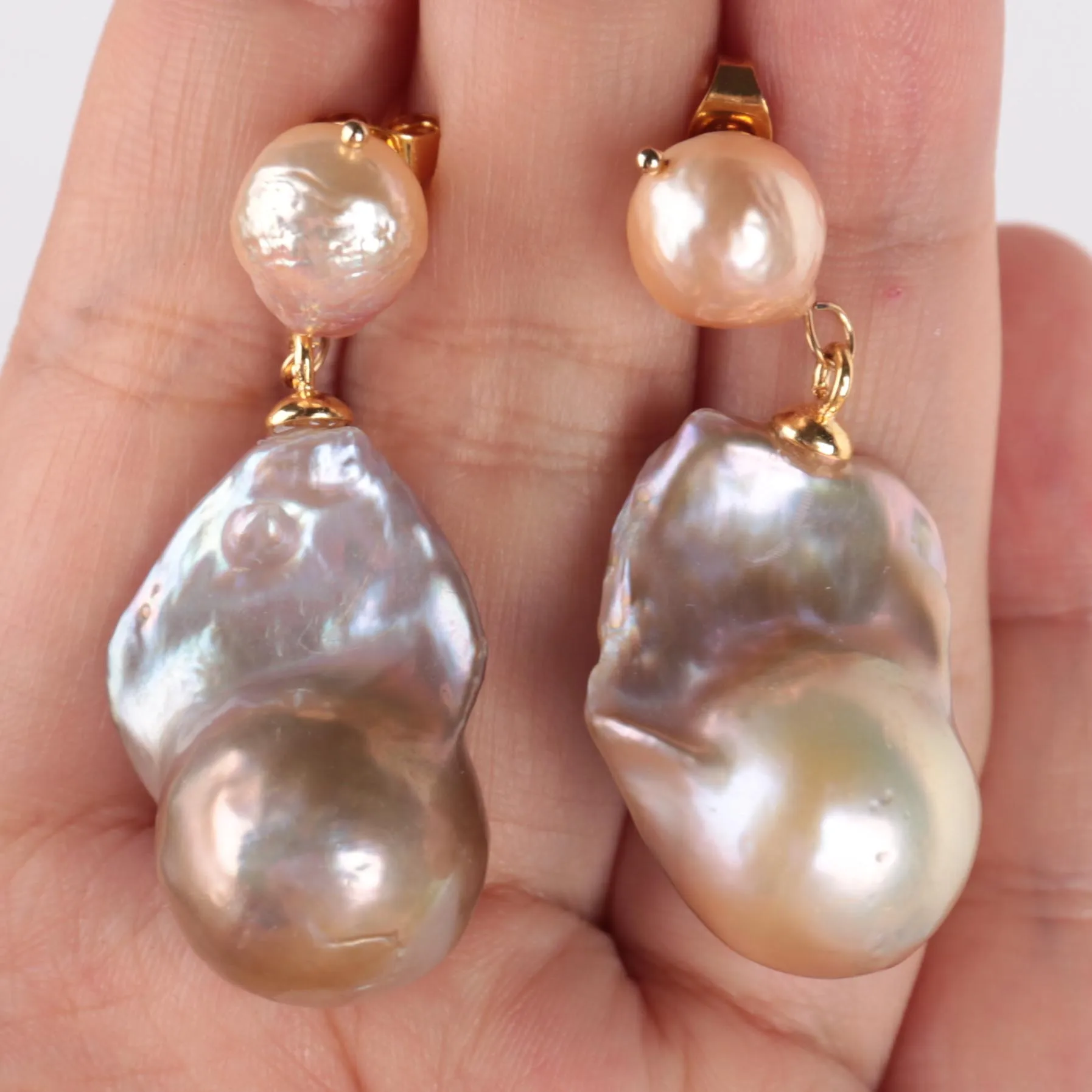 Handmade Natural color baroque pearl Earring 18k Ear Drop Stud Dangling Gemstone Party Women