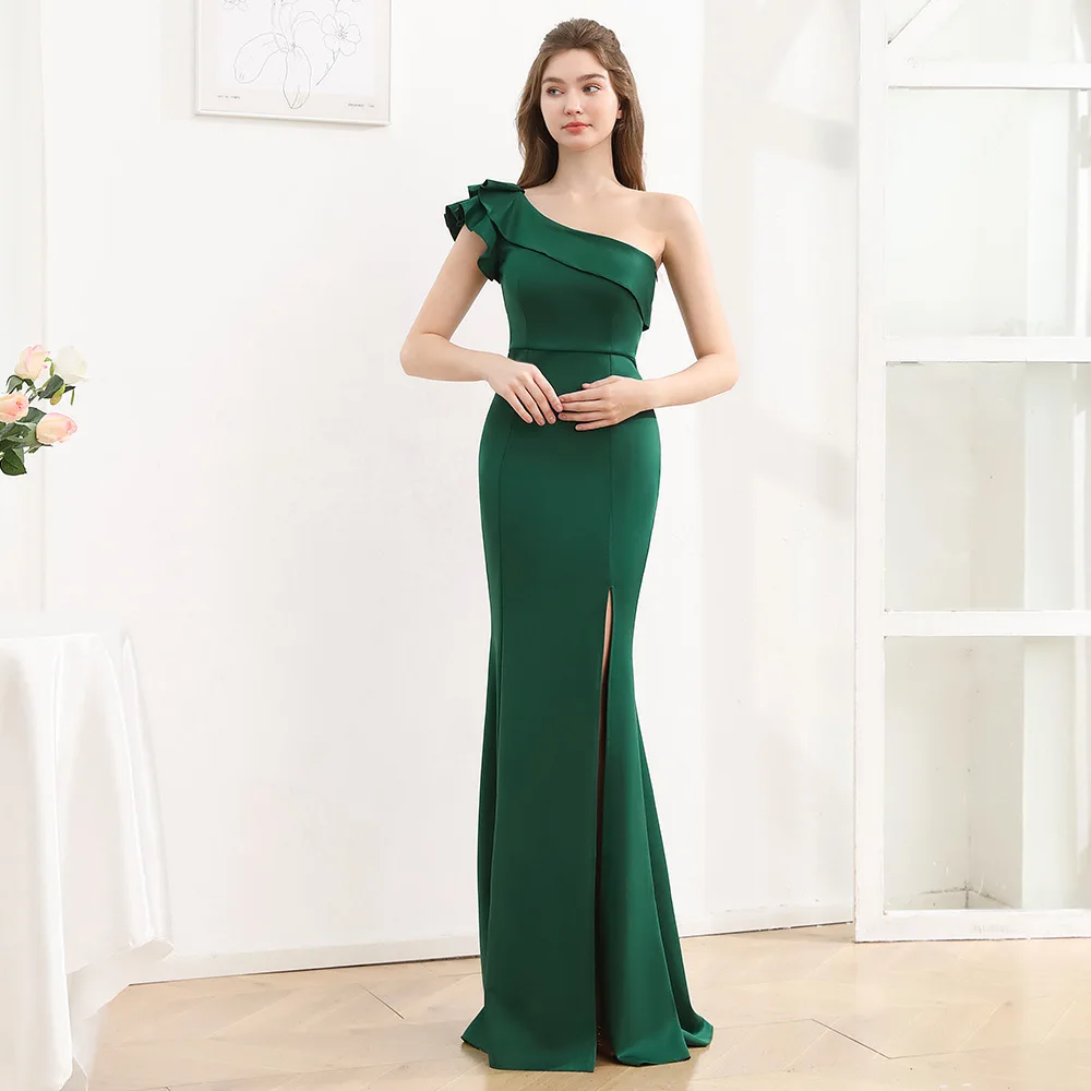 Evening dress skirt female celebrity noble one-shouldered slanted shoulder slim long dress