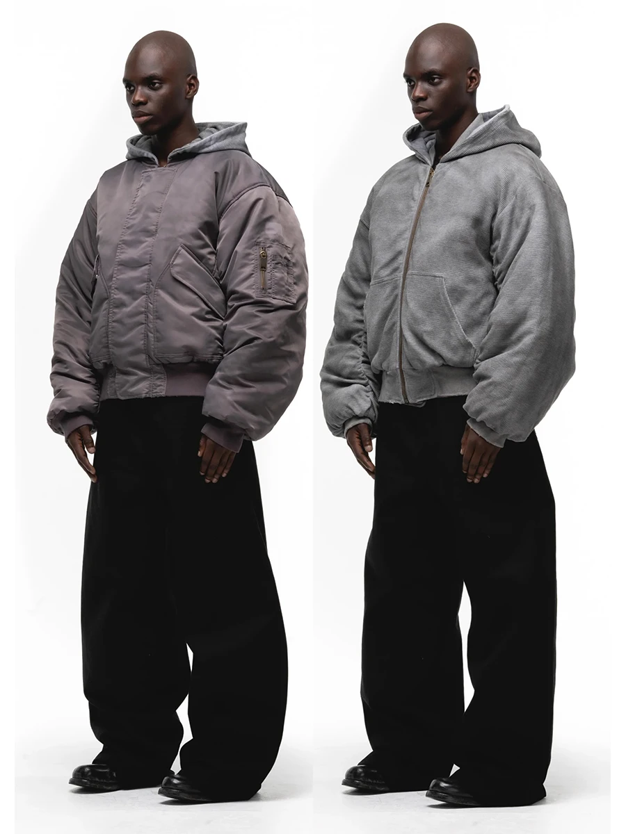 

No Faith Studios Винтажное двустороннее пальто-бомбер с капюшоном Jaet Youth Faion Хлопковое пальто Теплый длинный свеч...