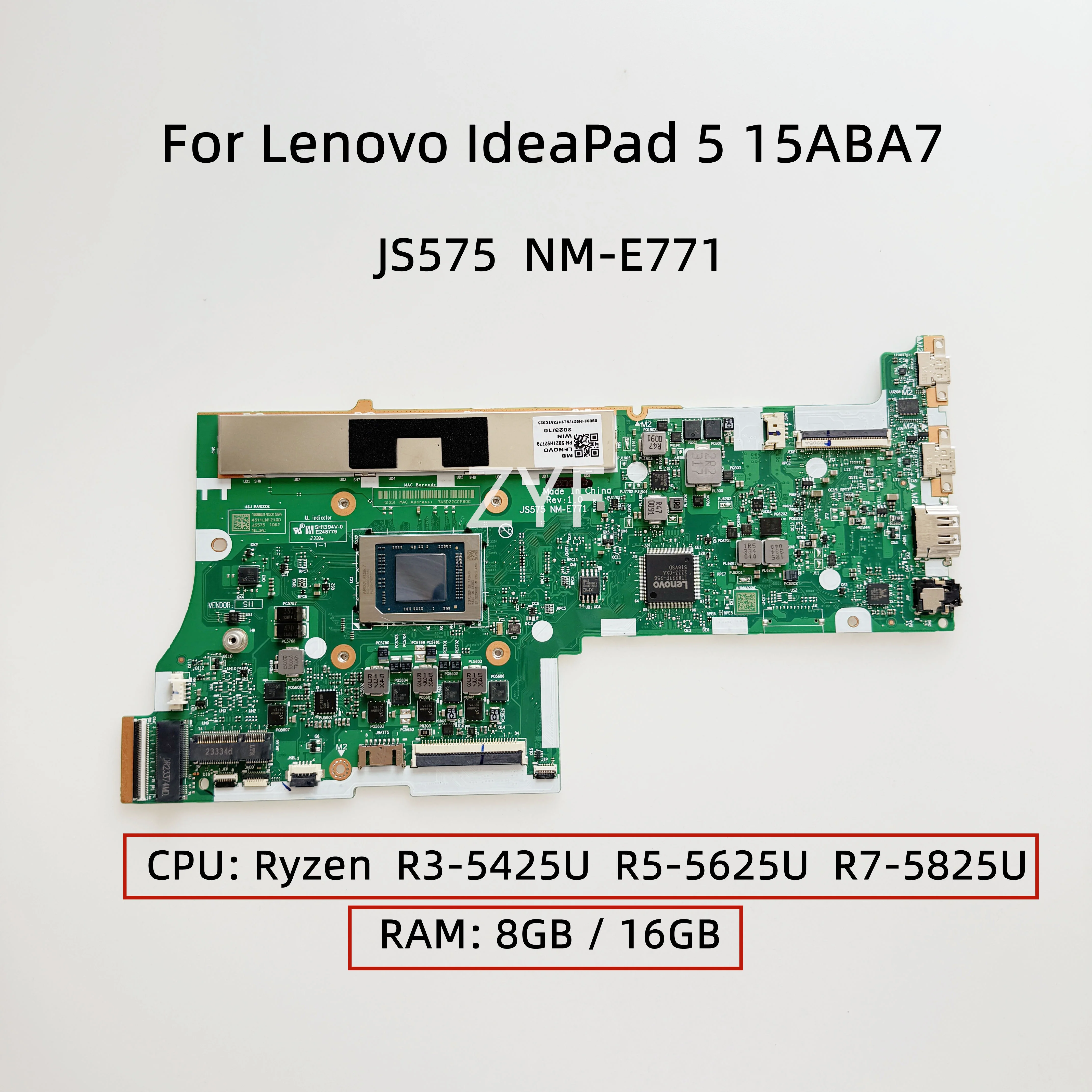 Placa Base JS575 NM-E771 para Laptop Lenovo IdeaPad 5 15ABA7 con CPU Ryzen R5-5625U/R7-5825U, RAM: 8GB/16GB, 5B21H92779, 5B21H92778