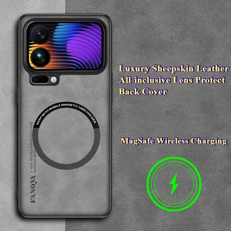حافظة خلفية فاخرة من جلد الغنم شاملة لهاتف Xiaomi 17 Pro Max 15T 14T Pro MagSafe غطاء شحن لاسلكي
