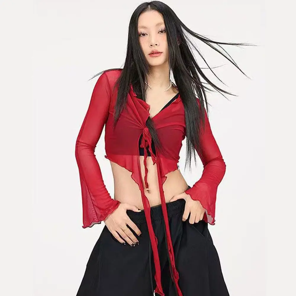 

Jeans Pants Decor Irregular Jazz Dance Scarf Streetwear Harajuku Y2K Belt High Waist See Through Hip-hop Scarf