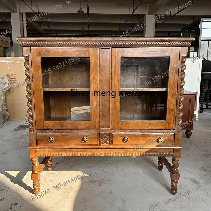 M132 American solid wood dining side cabinet glass door twist leg locker carved side wine cabinet