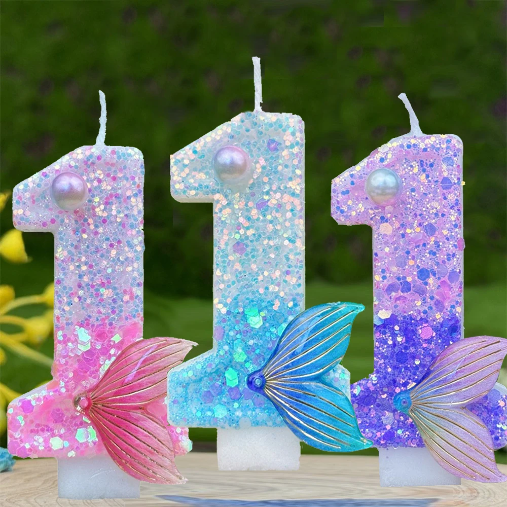 Dream Fish Tail Candle Cake Topper Decor Girl 1 2 3 4 5 6 7 8 9 Year Old Dessert Cupcake Baking Supplies Birthday Number Candles