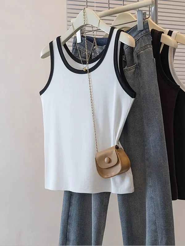 Top Bianco con Spalline da Donna, Abbigliamento Esterno per l'Inizio Autunno, Taglie Forti, Base Versatile per il Lavoro, Casual...