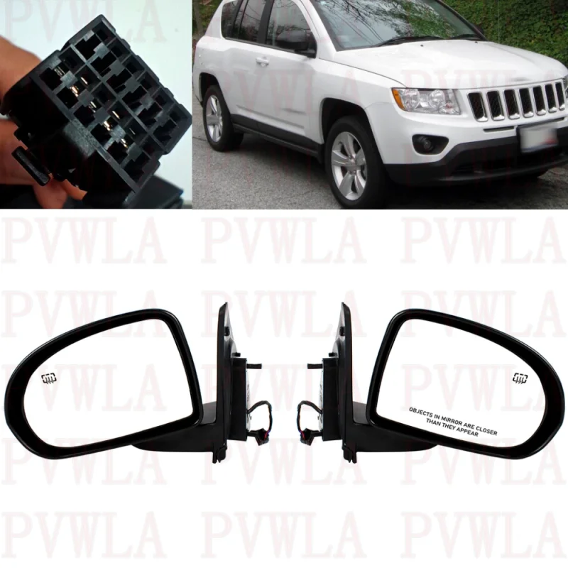 

Pair 5 Pins Satin Black Heated Power Adjust Mirror For Jeep Compass 2007 2008 2009 2010 2011 2012 2013 2014 2015 2016