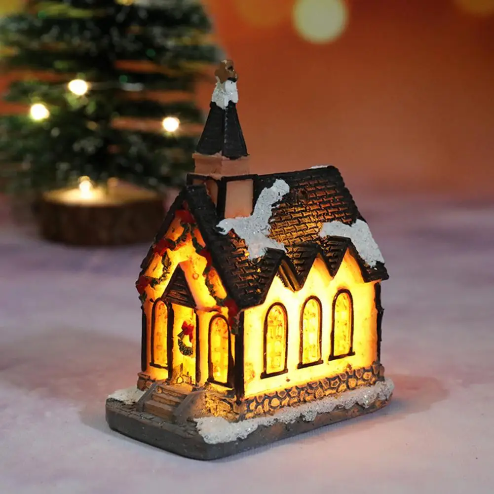 Christmas House Ornament Glowing Christmas House Led Snow Covered House Decoration Figurine Warm Resin Craft for Christmas