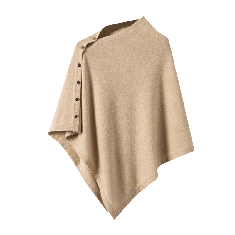 

100% Nature Cashmere Women Knitted Button Poncho Cape Casual Soft Warm Pure Cashmere Accessories Cappa Cozy Fashion Mantles