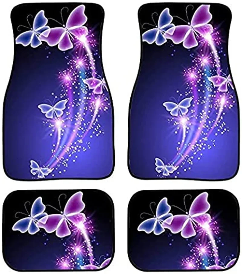 

Purple Ice Silk Butterfly Printing Car Supplies Footpads Europe and America Waterproof Rubber Car Footpads 4PCS