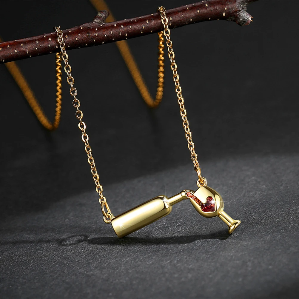 

4 Pcs Red Wine Bottle Necklace Necklaces Fashion Pendant Valentines Day Delicate Women Miss