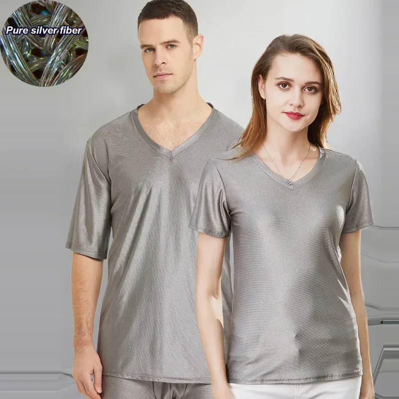 Blocking Anti-radiation Faraday Fabric Conductive Silver Fiber Stretchy T-Shirt Antibacterial EMF/EMI/RF Undershirt Soft