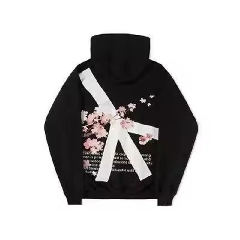 Cherry Blossom Cross Art Letter Printing Women Hoodies Loose Fleece Pullovers Korean Y2K All-Match Clothing Autumn Streetwear
