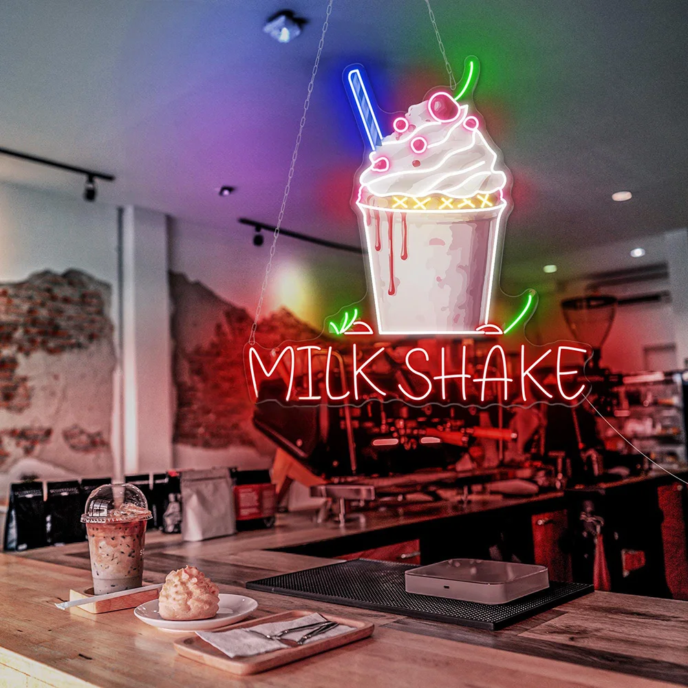 Milkshake Neon Sign Custom Coffee Bar Ice Cream LED Neon Light Home Wall Decor Drink Boba Shop Restaurant Decor Welcome Sign