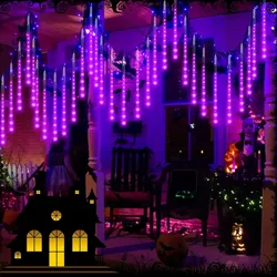 Guirxiété Lumineuse LED pour Noël et Halloween, 8 Tubes, Douche de Météores, Éclairage Extérieur, Jardin, Prise US/EU