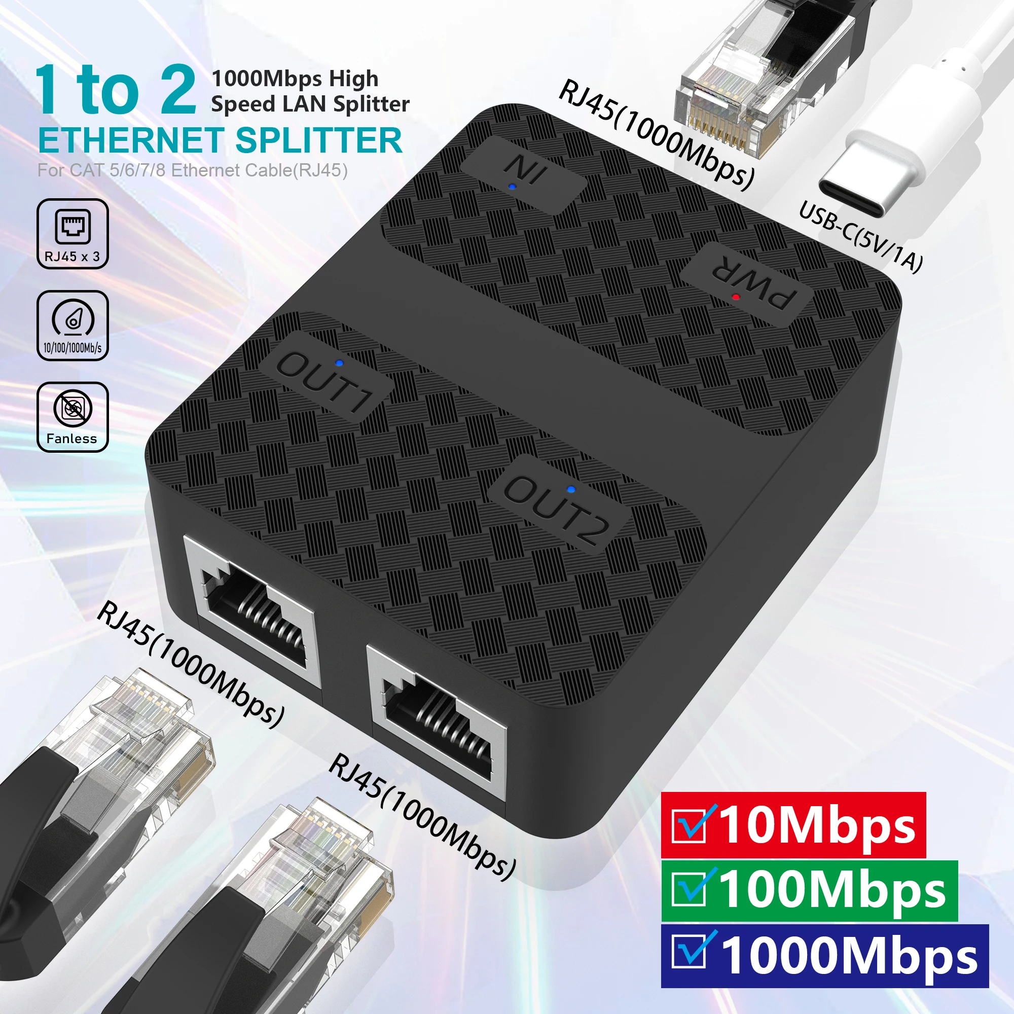 

Разветвитель кабеля Ethernet от 1 до 2, 100/1000 Мбит/с, разветвитель интернет-кабеля, 1 в 2, высокоскоростной сетевой разветвитель Gigabit LAN RJ4