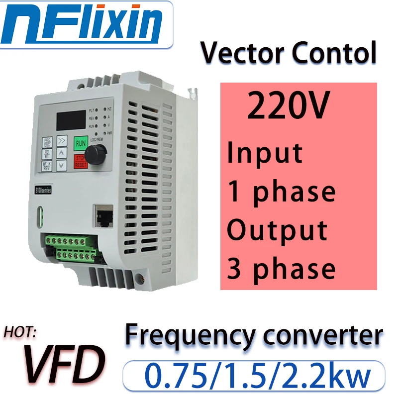 220V 0.75/1.5/2.2KWSingle Phase input and 3 Phase Output Frequency Converter / Adjustable Speed Drive / Frequency Inverter / VFD