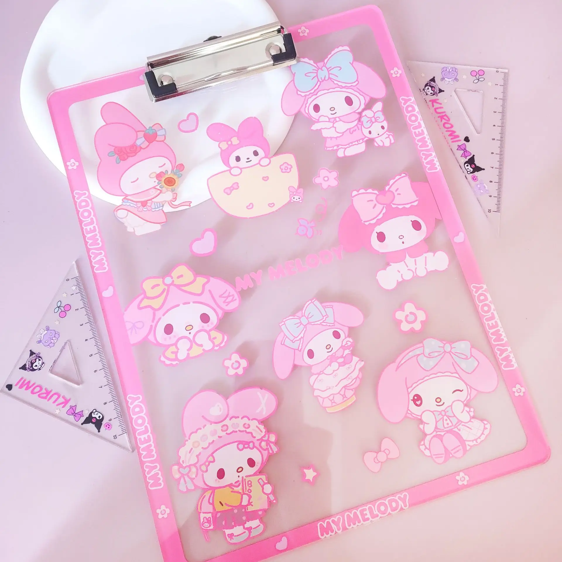 Sanrio Hello Kitty Cinnamoroll Writing Pad Board Clip Kuromi My Melody Kuromi A4 Folder Colour Printing Test Paper Writing Board