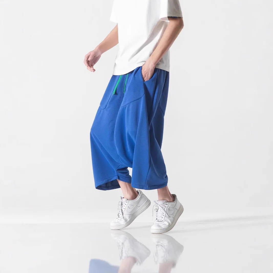 Summer Loose Casual Seven-point Low Crotch Pants Straight Wide-leg Pants Men's
