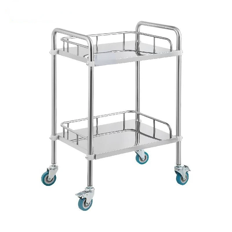 Medical Dental Lab Cart with 2 - 3 Shelves Stainless Steel Wheels Trolley with Drawers for Laboratories Clinics Hospitals