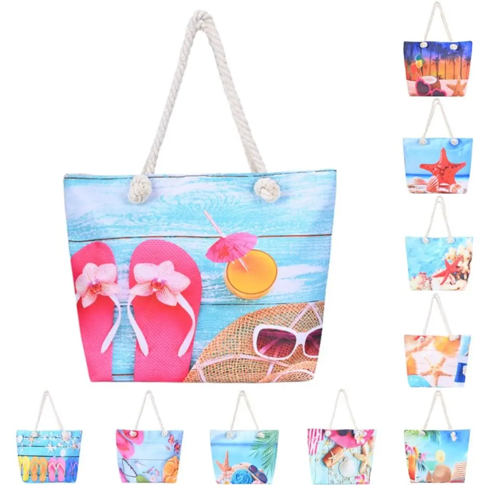 

One-sided Printe Beach Bag Fashion Nice Pattern Thick Rope Sling Bag Summer Canvas Tote Bag Women Girl