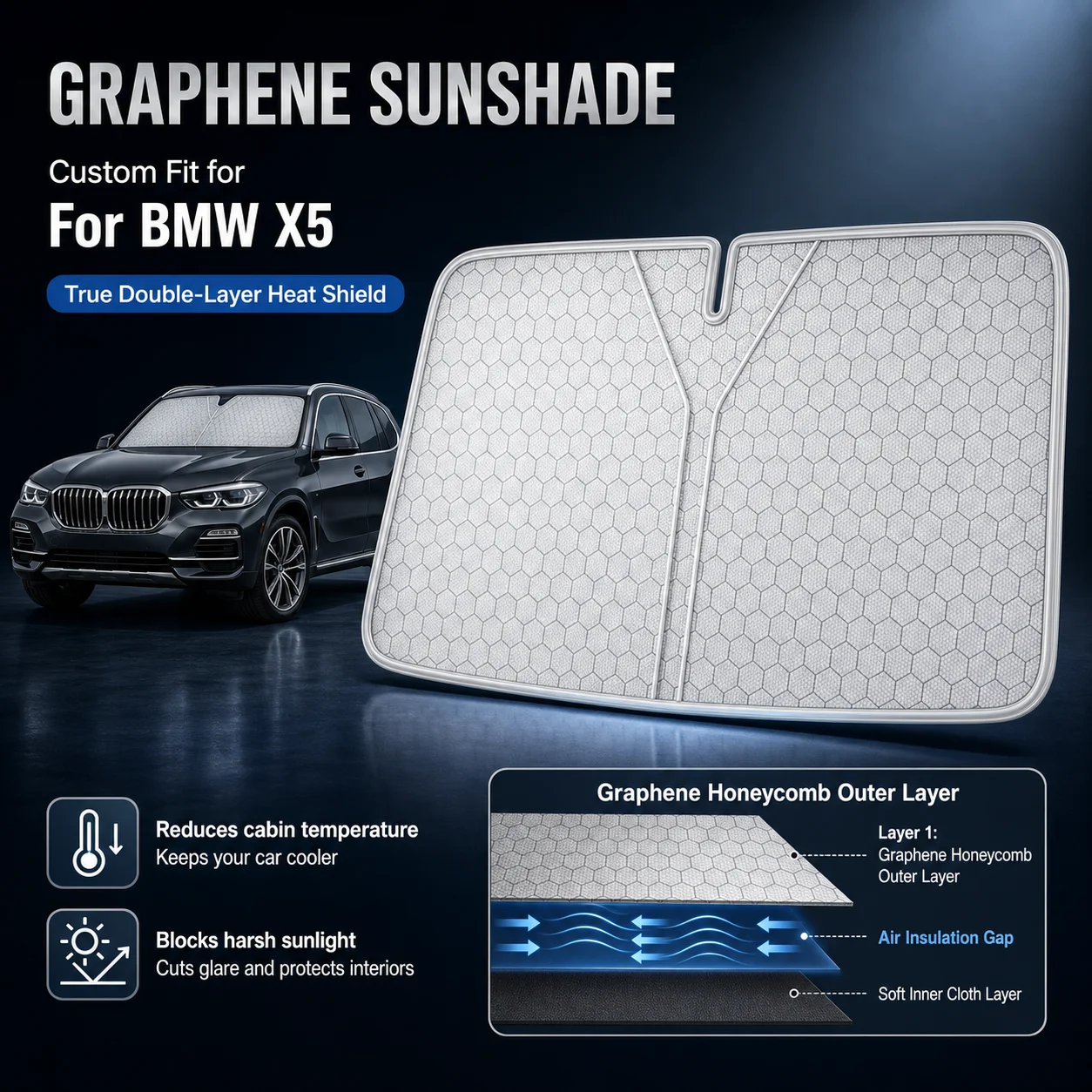 For BMW X5 Graphene Windshield Sunshade Custom Fit Car Sunshade UV Sun Protection Car Interior Accessories