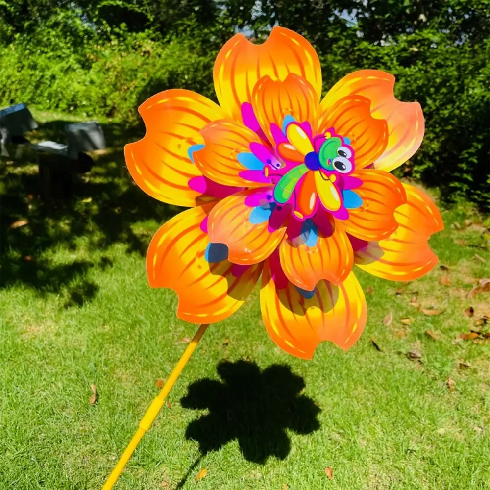 Multistyles Bee Cartoon Petal Windmill Diameter 38cm PVC Standing Lawn Flower Large Turntable Double Layered