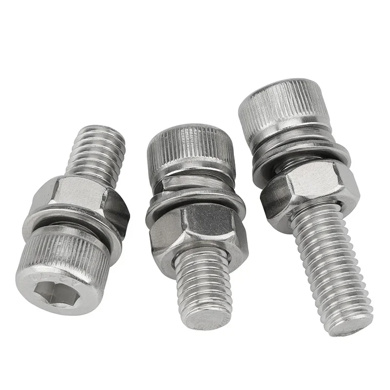 Hex Socket Head Cap Screw Nuts with Washers Sets M2 M2.5 M3 M4 M5 M6 M8 M10 M12 Stainless Steel Allen Head Bolts and Nuts Kits