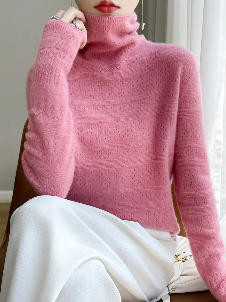 

LDZWSM 100% Pure Wool Women Sweater Autumn Winter Fashion Pile Collar Pullover Cashmere Sweater Casual Long-sleeved Knitted Tops