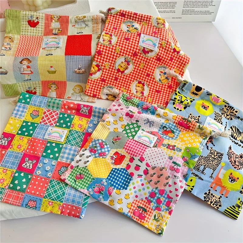 

Multi-Color Drawstring Storage Bags, Cartoon Print Fabric Organizer for Clothes Diapers Jewelry Travel Home