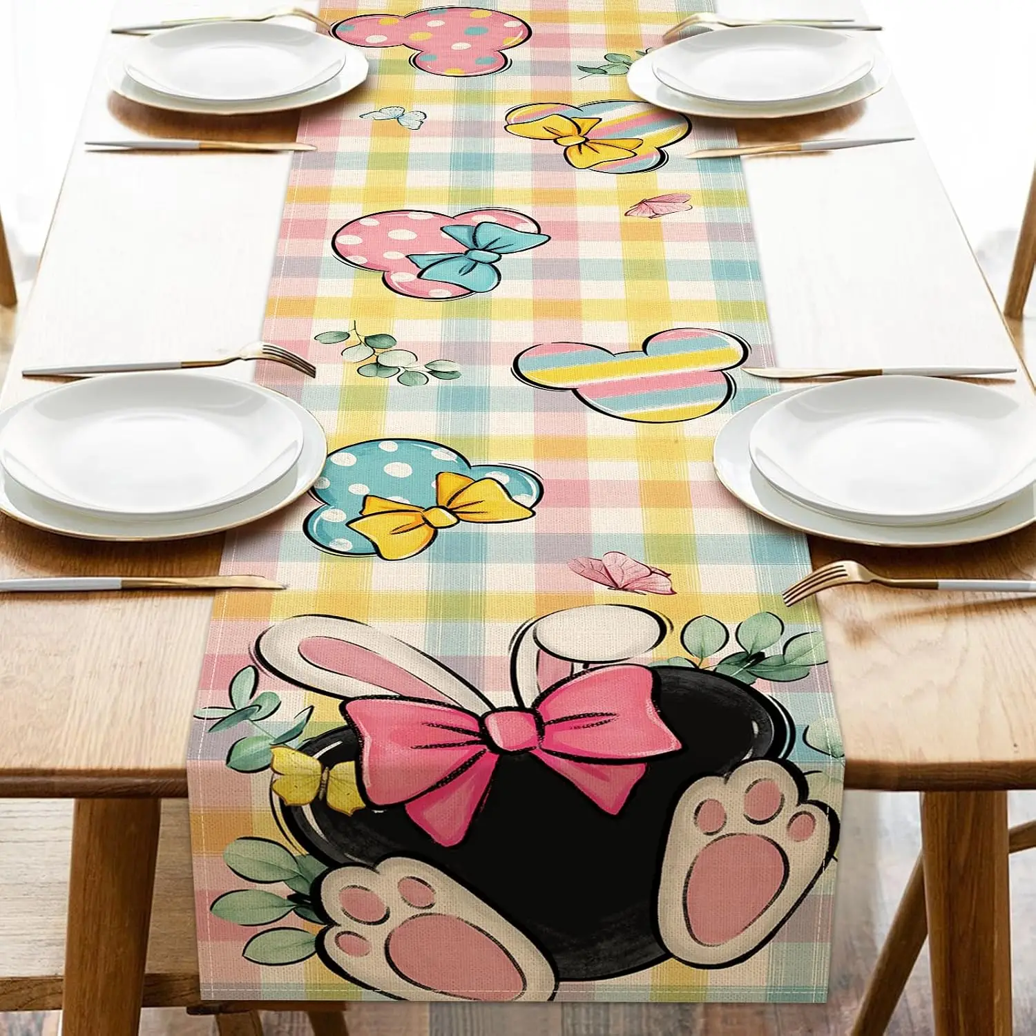 Easter Bunny Ears Table Runner Colorful Plaid, Spring Farmhouse ...
