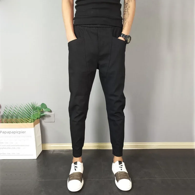 Autumn Solid Color Casual Slims You Smooths Your Silhouette Cropped Pants Trendy Men's Harlan Thin Ankle-length Pants