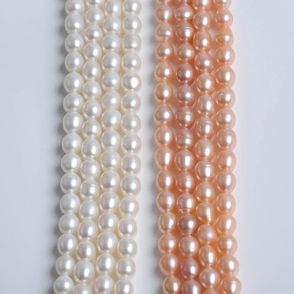 

Wholesale 8-9mm white pink rice shape freshwater pearl strands loose beads for jewelry making