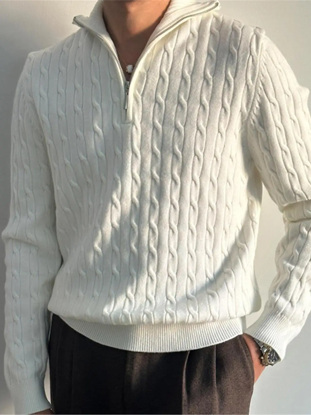 

Повседневный вязаный свитер с высоким воротником, мужской модный теплый пуловер, универсальный базовый слой, зимний топ