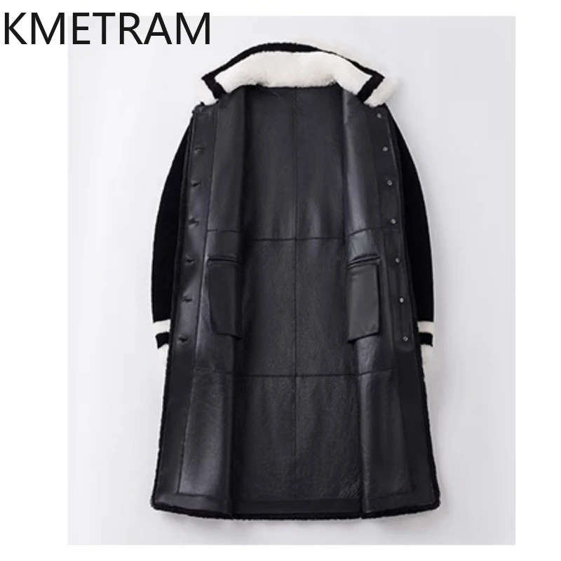 Natural Merino Wool Sheepskin Double Faced Fur Jacket Women Fashion Mid Length Black Real Fur Coat Winter Woman Clothing 2025