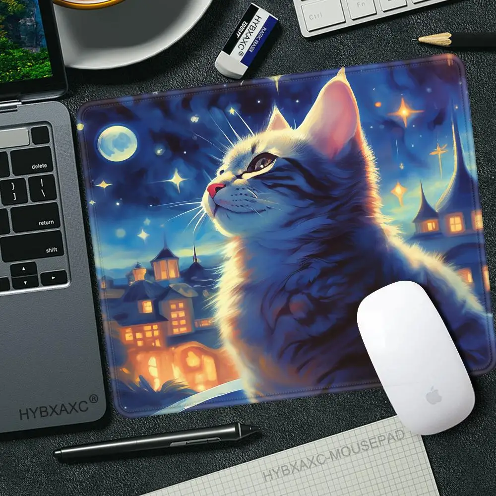 Cute Starry Sky Cat Keyboard pad lockedge Extended teclado Small mousepad kawaii Pink Purple Office desktop protection mouse pad