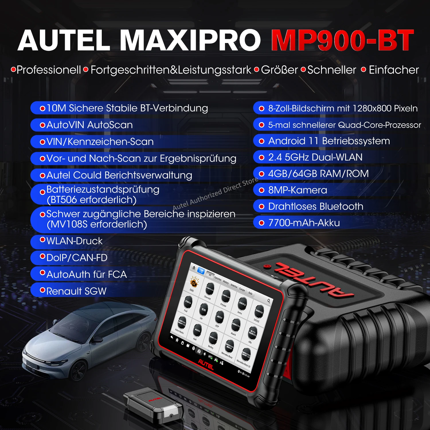 Autel MaxiPRO MP900-BT MP900BT OBD2 Diagnosegerät Automotive Scanner ECU-Codierung Bidirektionales Scan-Tool CAN FD DoIP Verbesserte Version des MP900 – Detail 4