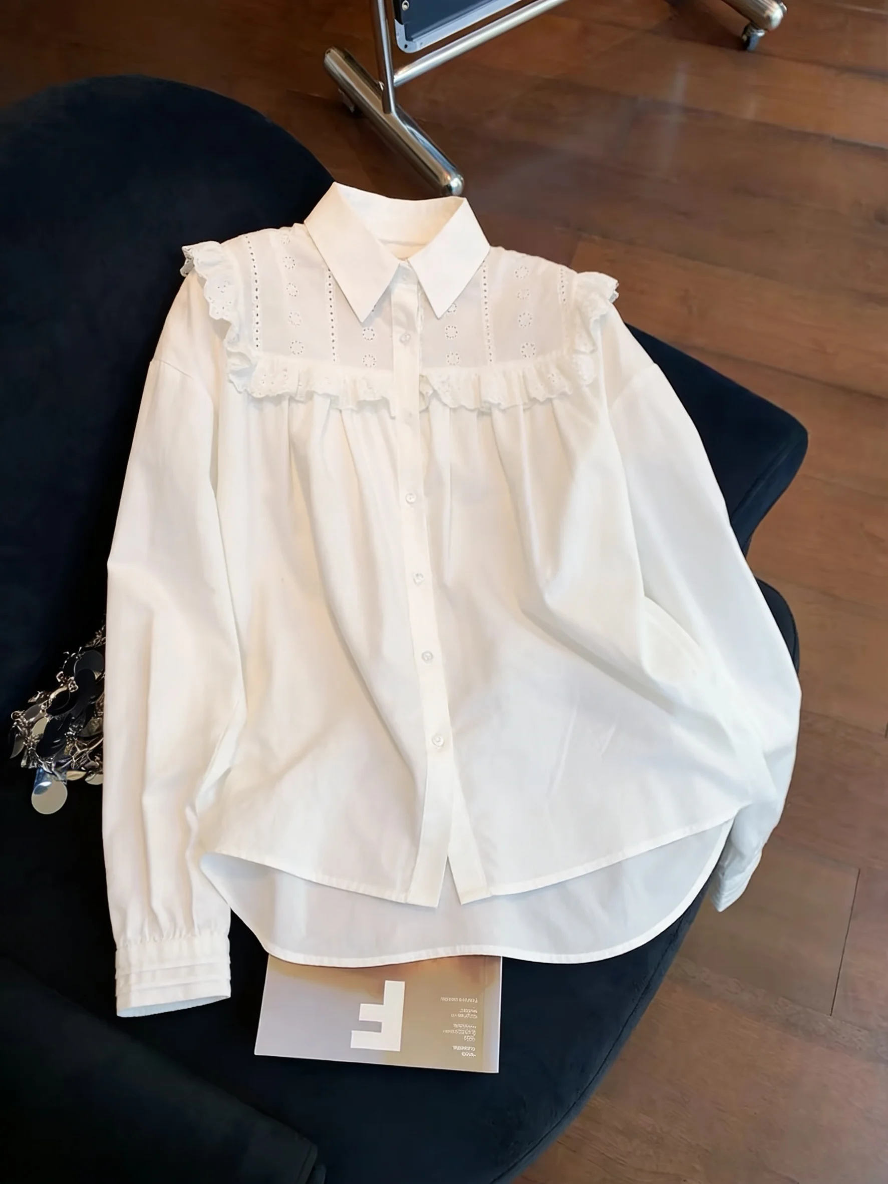 

Женский весенне-осенний топ Ele Sweet с кружевной отделкой и асимметричным подолом, в корейском стиле, легкий, универсальный, свободный крой