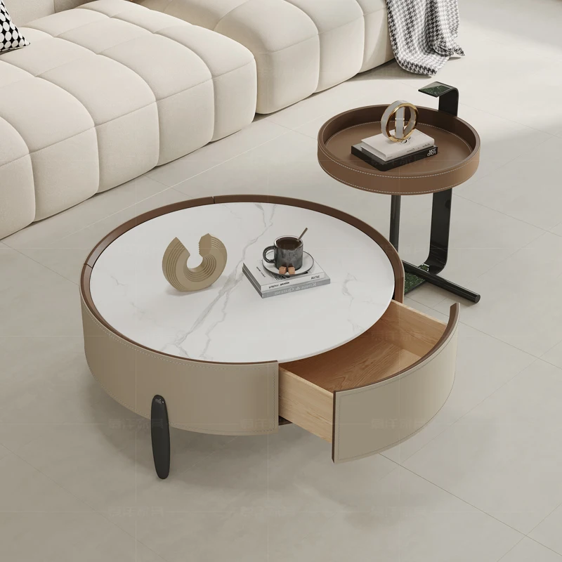 sala de estar casa pequeno apartamento designer mesa de centro redonda de couro