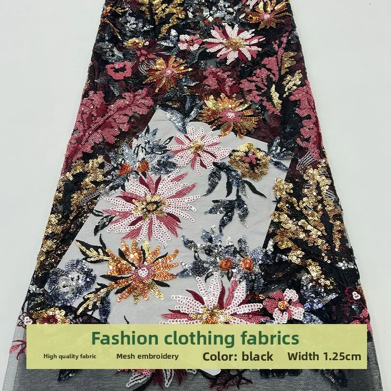 

Lace Mesh Flowers Sequins Embroidered Fabric for Colorful Wedding Dress Clothing Diy Cloth By The Yard Sewing Material