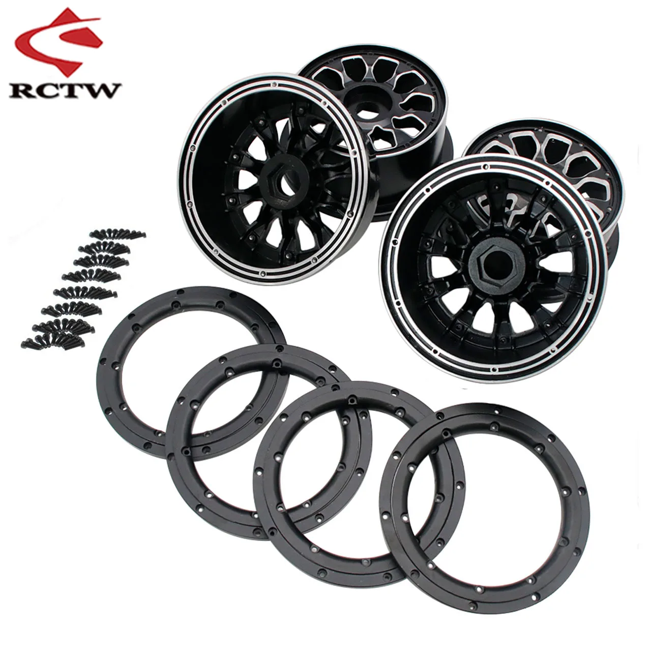 Metal Front Rear Wheel Hubs with Beadlocks Ring Set for 1/5 Hpi Rofun Rovan Km Mcd Baja 5B SS or 5T Truck Rc Car Toys Parts