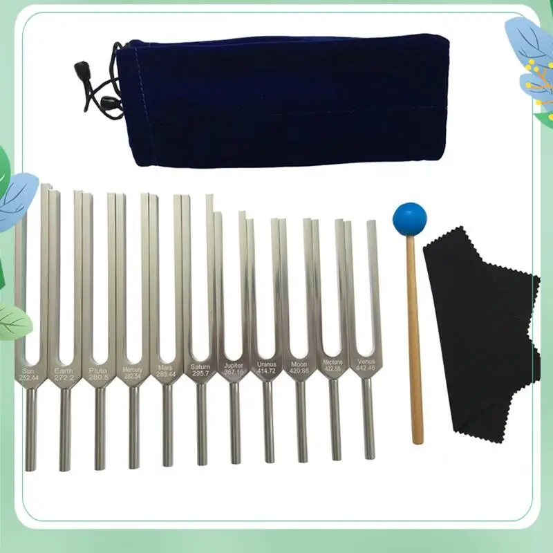 SYDS Tuning Fork Set, 11 Tuning Forks For Healing, Sound Therapy, With Silicone Hammer Cleaning Cloth And Bag