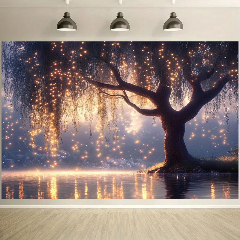 VIKAMA شجرة مسحور نسيج عيد الميلاد، السنة الجديدة، زينة الزفاف والحفلات، خلفية معلقة على الحائط، ديكور للتعليق على الحائط