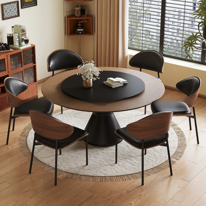 

Solid wood round table, household small apartment round table, table and chair combination