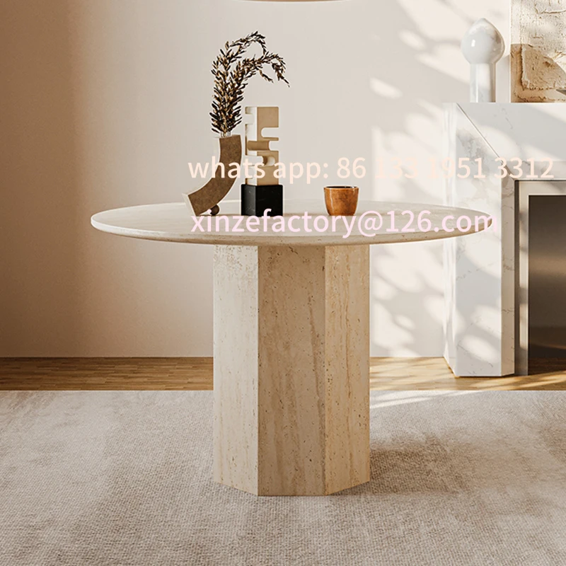 

Customizable Modern simple natural travertine round dining table living room household small apartment wabi sandy wind luxury st
